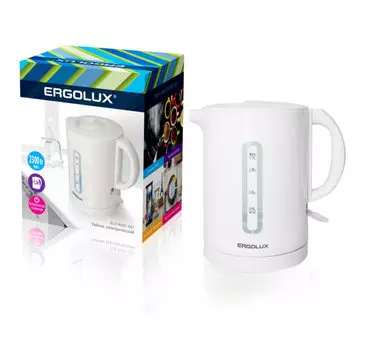 Чайник Ergolux ELX-KH01-C01 1.7л. 1500-2300Вт, Дисковый нагреватель, пластик, белый (13114)