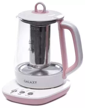 Чайник GALAXY GL0591 1.5л. 1200Вт, Закрытый нагревательный элемент, стекло, розовый/белый