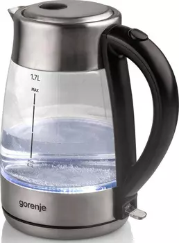 Чайник Gorenje K17GE 1.7л. 2.15 кВт, стекло, черный/серебристый