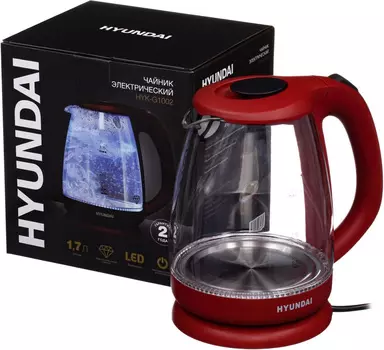 Чайник электрический Hyundai HYK-G1002 1.7л. 2.2 кВт, стекло, бордовый (HYK-G1002)