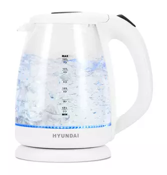 Чайник электрический Hyundai HYK-G2001 1.8л. 2.2 кВт, стекло/пластик, белый