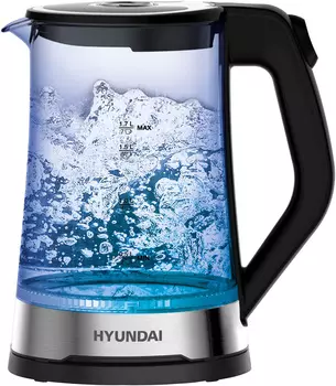 Чайник электрический Hyundai HYK-G3401 1.7л. 2.2 кВт, стекло/пластик, черный/серебристый