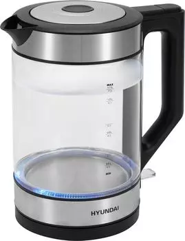 Чайник электрический Hyundai HYK-G3509 1.7л. 2.2 кВт, стекло/пластик, черный/серебристый