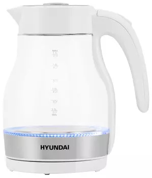 Чайник электрический Hyundai HYK-G3802 1.7л. 2.2 кВт, пластик/стекло, белый/серебристый (HYK-G3802)