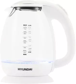 Чайник электрический Hyundai HYK-G3805 1.7л. 2.2 кВт, стекло/пластик, белый (1717757)