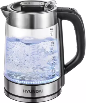 Чайник электрический Hyundai HYK-G4015 1.7л. 2.2 кВт, пластик/стекло, черный/серебристый (HYK-G4015)