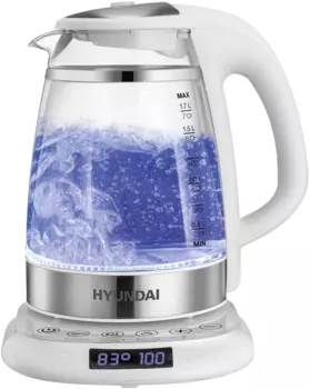 Чайник электрический Hyundai HYK-G5507 1.7л. 2.2 кВт, пластик/стекло, белый/серебристый (HYK-G5507)
