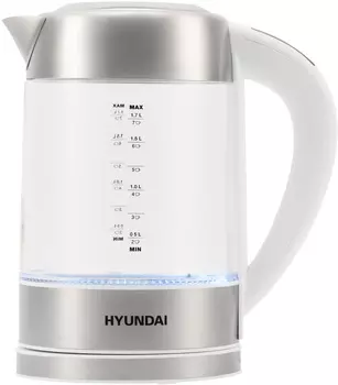 Чайник Hyundai HYK-S5807 1.7л. 2.2 кВт, нержавеющая сталь/стекло, белый/серебристый