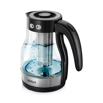 Чайник Kitfort КТ-6127 1.7л. 2200Вт, нержавеющая сталь/пластик, прозрачный/черный