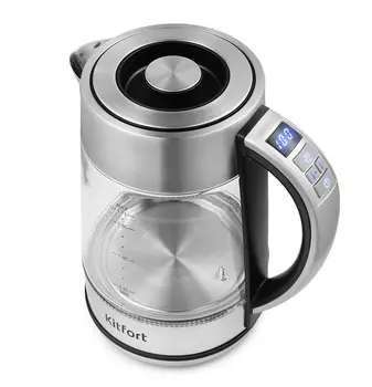 Чайник Kitfort KT-690 1.7л. 2200Вт, закрытая спираль, высокопрочное стекло, черный/серебристый