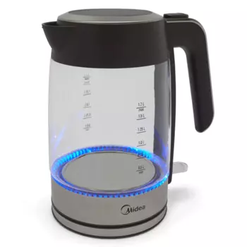 Чайник Midea MK-8003 1.7л. 2200Вт, закрытая спираль, Стекло/нержавеющая сталь/пластик, серебристый/черный