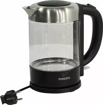 Чайник PHILIPS Avance Collection HD9340 1.5л. 2200Вт, закрытая спираль, металл/стекло, серебристый/черный (HD9340/90)