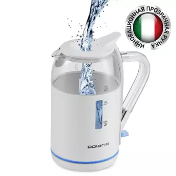 Чайник электрический POLARIS Water Way Pro PWK 1563CGL 1.5л. 2.2 кВт, пластик/стекло, белый (PWK 1563CGL)
