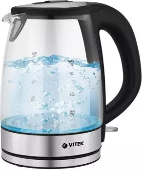 Чайник электрический VITEK VT-1180 1.7л. 2.2 кВт, пластик/стекло, черный/серебристый (VT-1180)