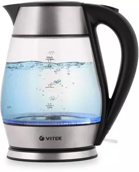 Чайник электрический VITEK VT-7037 1.8л. 2.2 кВт, пластик/металл/стекло, черный/прозрачный (VT-7037)