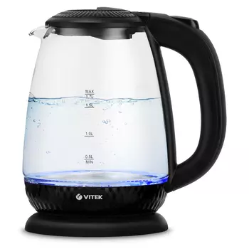 Чайник электрический VITEK VT-7074 1.7л. 2.2 кВт, стекло, прозрачный/черный (VT-7074)