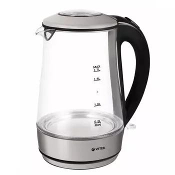 Чайник электрический VITEK VT-7082 1.7л. 2.2 кВт, стекло, серебристый/черный (VT-7082)