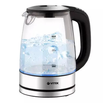 Чайник электрический VITEK VT-8828 1.7л. 2.2 кВт, стекло, серебристый/черный (VT-8828)