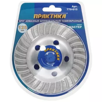 Чашка алмазная шлифовальная ПРАКТИКА 779-615 МАСТЕР ⌀125мм x22.2мм, 5 отверстий, 1шт., плитка, бетон, камень, кирпич (779-615)