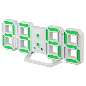 Часы Perfeo LUMINOUS 2, зеленая подсветка, от USB, будильник, температура, дата, белый (PF_B4922)
