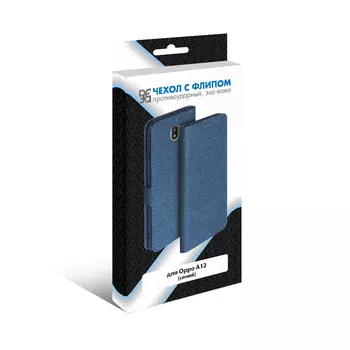 Чехол (флип-кейс) DF для смартфона Oppo A12, Искусственная кожа + термопластичный полиуретан (TPU), синий (oFlip-10 (blue))