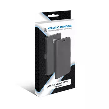 Чехол-книжка DF для смартфона Itel Vision 1 Pro, Поликарбонат, Силикон, Экокожа, черный (itFlip-02)