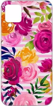 Чехол-накладка Gresso Air для смартфона Samsung Galaxy A12, термопластичный полиуретан (TPU), прозрачный/рисунок цветы (GR17AAAE9263)