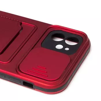 Чехол-накладка с картхолдером для смартфона Apple iPhone 12, пластик, красный/черный (206995)