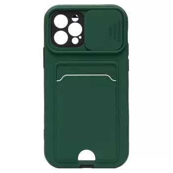 Чехол-накладка с картхолдером для смартфона Apple iPhone 12 Pro, пластик, зеленый/черный (206989)