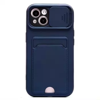 Чехол-накладка с картхолдером для смартфона Apple iPhone 13, пластик, темно-синий/черный (207010)