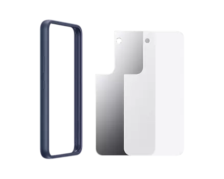Чехол-накладка Samsung Frame Cover clear для смартфона Samsung Galaxy S22, Поликарбонат, полиметилметакрилат (ПММА), термопластичный полиуретан, Синяя рамка, прозрачная панель + зеркальная панель (EF-MS901CNEGRU)