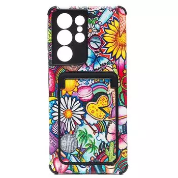 Чехол-накладка SC284 с картхолдером для смартфона Samsung SM-G998 Galaxy S21 Ultra, пластик/полиуретан, принт (210597)