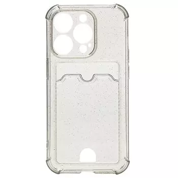 Чехол-накладка SC300 с картхолдером для смартфона Apple iPhone 14 Pro, силикон, прозрачный/черный (208007)