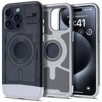 Чехол-накладка Spigen Classic C1 (MagFit) для смартфона Apple iPhone 15 Pro Max, термопластичный полиуретан, поликарбонат, графит (ACS06607)