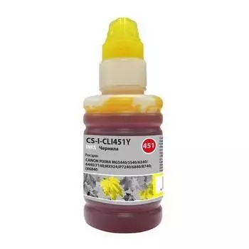 Чернила Cactus CS-I-CLI451Y, 100мл, желтый, совместимые, водные, для Canon Pixma iP6840/iP7240/iP8740/iX6840/MG5440