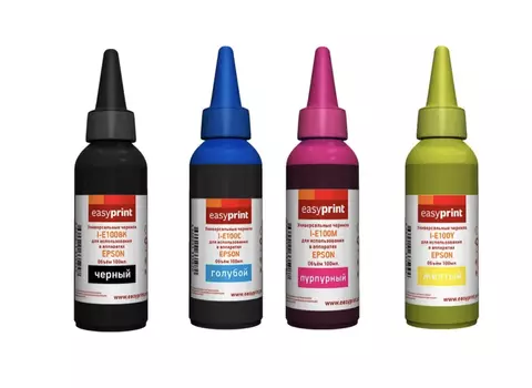 Чернила Easyprint, 4 шт. x 100 мл, голубой/пурпурный/желтый/черный, совместимые для Epson универсальные (I-E100_SETx4)