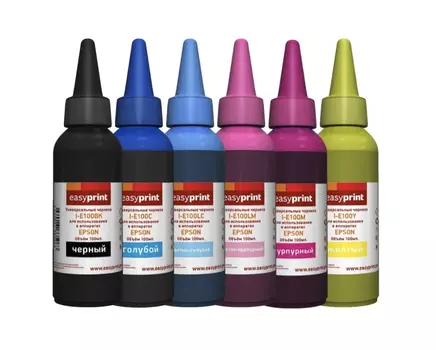 Чернила Easyprint I-E100_SET, 6 шт. x 100 мл, голубой/пурпурный/желтый/светло-голубой/светло-пурпурный/черный, совместимые для Epson (I-E100_SET)