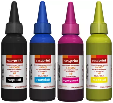 Чернила Easyprint I-H100_SET, 4 шт. x 100 мл, голубой/пурпурный/желтый/черный, совместимые (I-H100_SET)