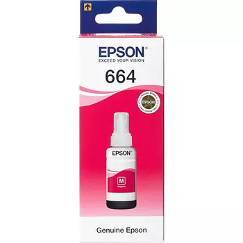 Чернила Epson 664, 70 мл, пурпурный, оригинальные для Epson L100/ L110/ L120/ L132/ L200/ L210/ L222/ L300/ L312/ L350/ L355/ L362/ L366/ L456/ L550/ L555/ L566/ L1300 (C13T66434A/ C13T664398) новый, истек срок годности