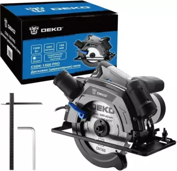 Циркулярная пила Deko CSDK-1500 PRO, 1.5 кВт, 5000 об/мин, диаметр диска 16.5 см (085-1150)