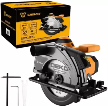 Циркулярная пила Deko CSDK-1600, 1.6 кВт, 5000 об/мин, диаметр диска 19 см (085-1151)
