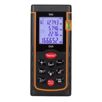 Дальномер лазерный, от 5 см, до 60 м, точность до 2 мм, ударопрочный, батарейки, RGK D60 (4610011870613)