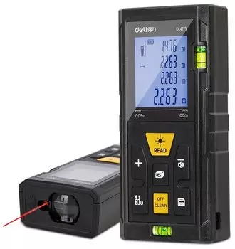 Дальномер оптический, от 5 см, до 100 м, точность до 2 мм, ударопрочный, батарейки, Deli DL4171