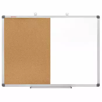 Демонстрационная доска Brauberg комбинированная, 60x90см, магнитно-маркерная+пробковая (белый/коричневый)/алюминий (серый) (237566)