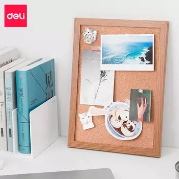 Демонстрационная доска Deli 8705 пробковая, 34х23см, пробка (желтый)/дерево (8705)