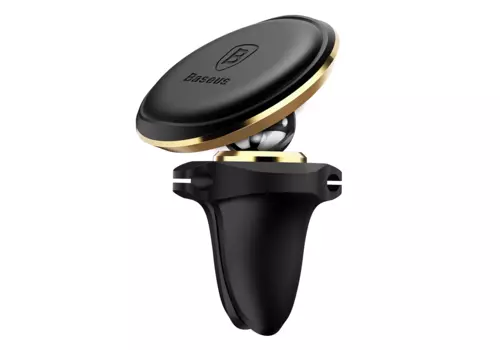 Держатель автомобильный Baseus SUGX-A0V, магнитный для смартфонов 2.2" зажим в воздуховод, черный/золотистый (6953156260580)