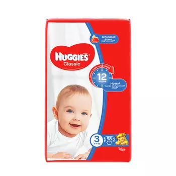 Детские подгузники Huggies Classic 3, 4-9кг, 58шт.