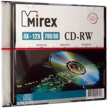 Диск CD-RW 700Mb 12x Mirex, Slim Case