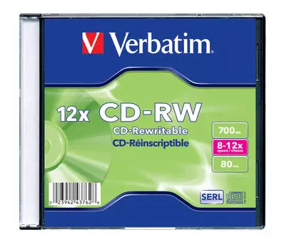 Диск CD-RW 700Mb 12x Verbatim, Slim Case