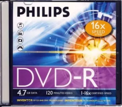 Диск DVD-R 4.7Gb 16x Philips, Slim Case (5шт)